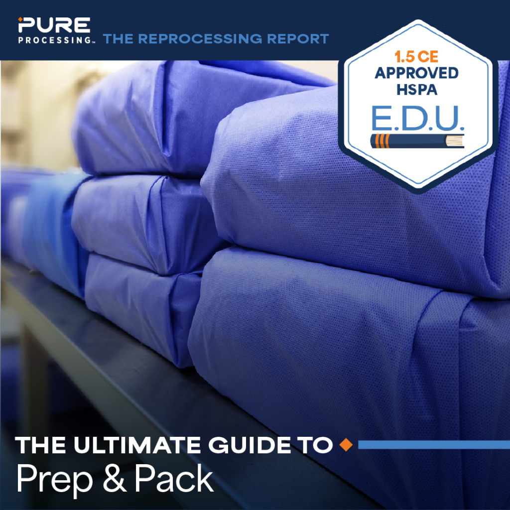 The Ultimate Guide to Prep & Pack graphic showing blue wrapped trays stacked on top of each other